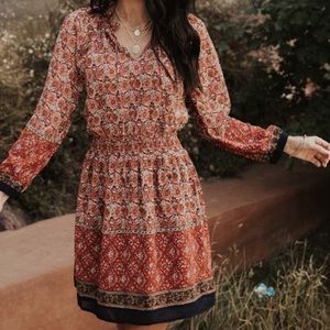 Bohme Printed Chiffon Boho Smocked Dress